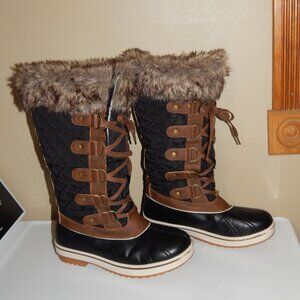 ALEADER Women's Size 7 Black Waterproof Winter Snow Boots Faux Fur Quilted